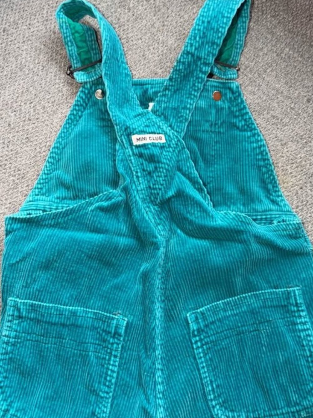 Vintage Mini Club teal corduroy overalls. Size 18m